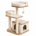 Arbre à chat en bois, sisal et tissu pelucheux beige et marron clair, 80 × 60 × 130 cm, avec niche et plateformes