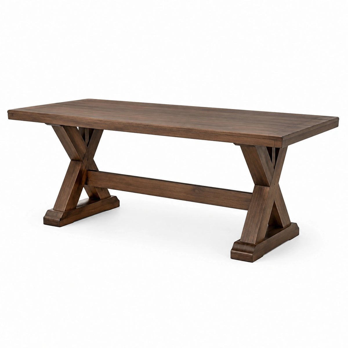 Table à manger rectangulaire en bois marron 200 × 100 × 76 cm avec pieds en X, style rustique