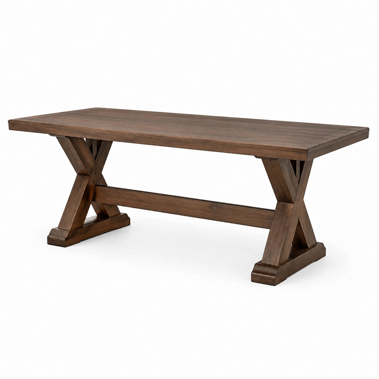 Table à manger rectangulaire en bois marron 200 × 100 × 76 cm avec pieds en X, style rustique
