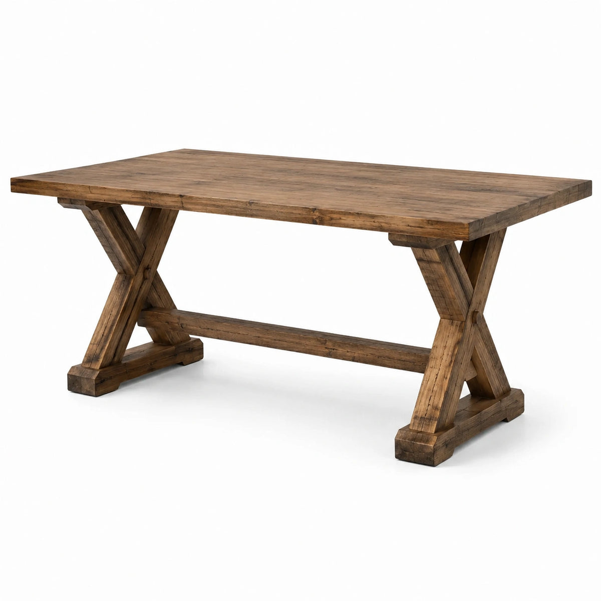 Table à manger en bois marron 180 × 90 × 76 cm avec pieds en X, style rustique