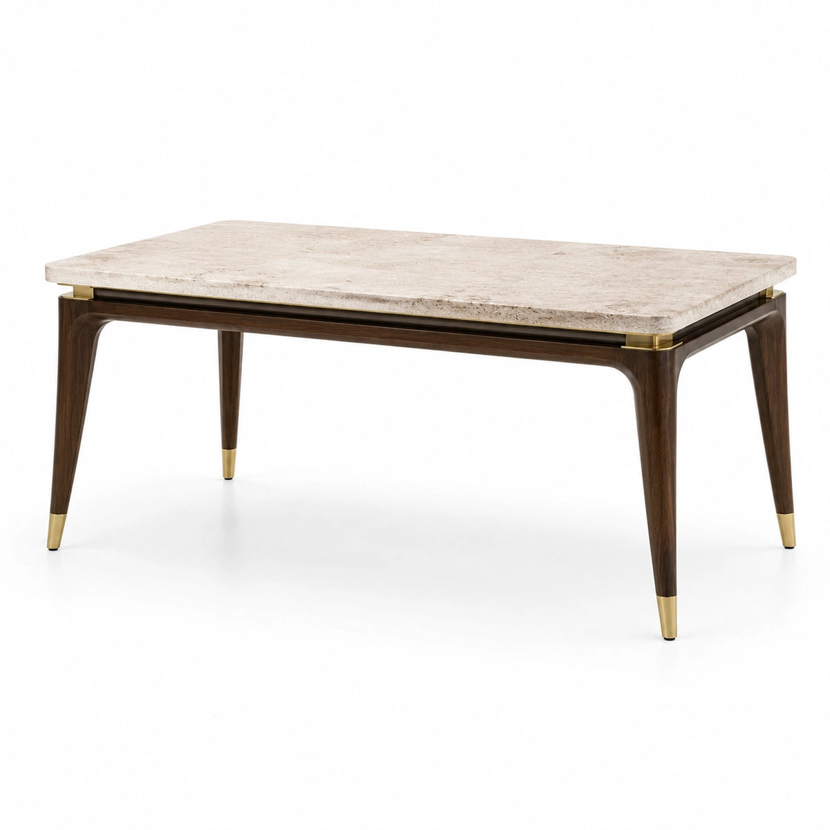 Table rectangulaire contemporaine 180 × 90 × 76 cm, beige effet pierre, marron et doré