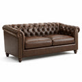 Canapé Chesterfield 3 places capitonné marron aspect cuir, 220 × 95 × 78 cm