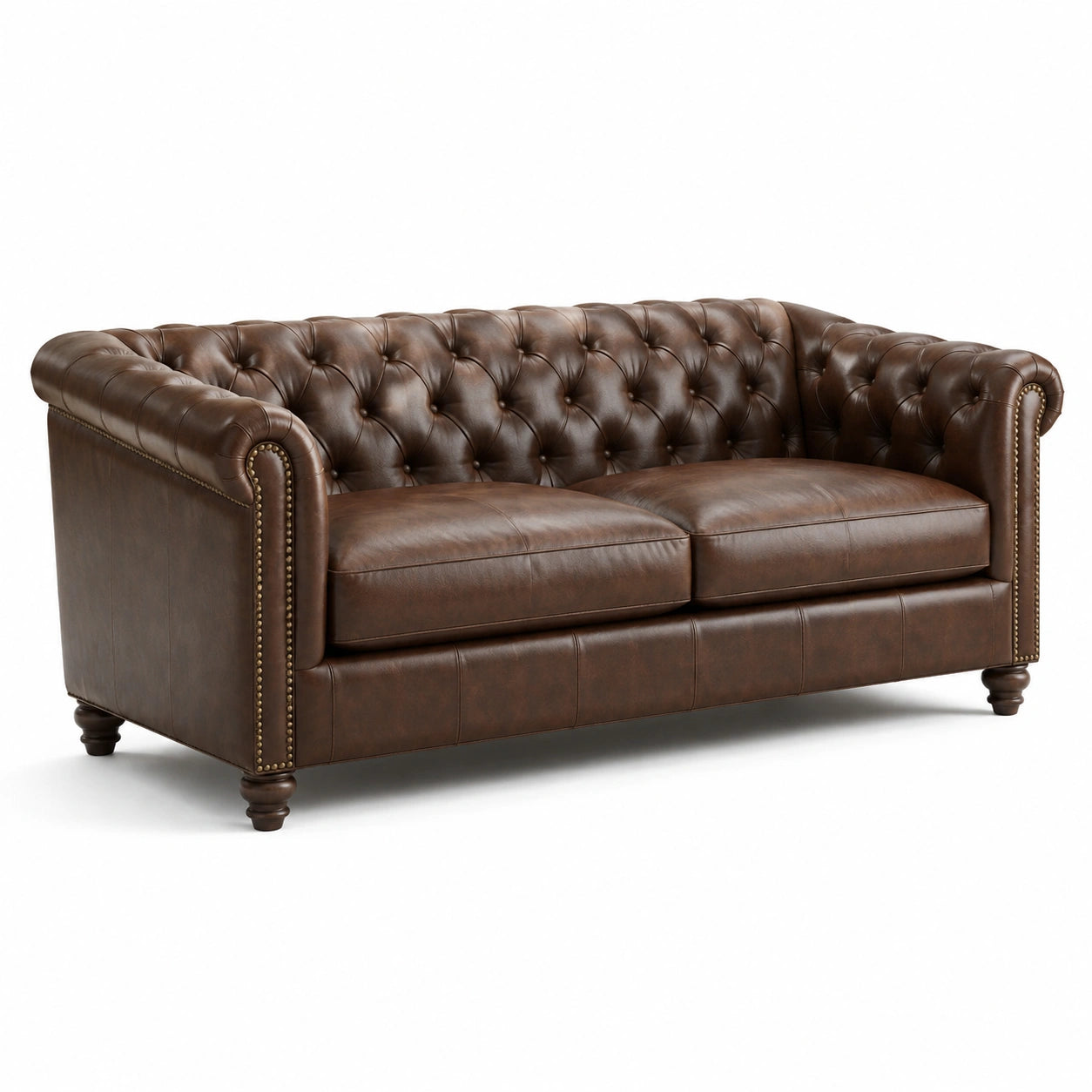 Canapé Chesterfield 3 places capitonné marron aspect cuir, 220 × 95 × 78 cm