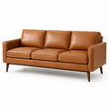 Canapé moderne 3 places aspect cuir marron cognac, 210 x 86 x 84 cm