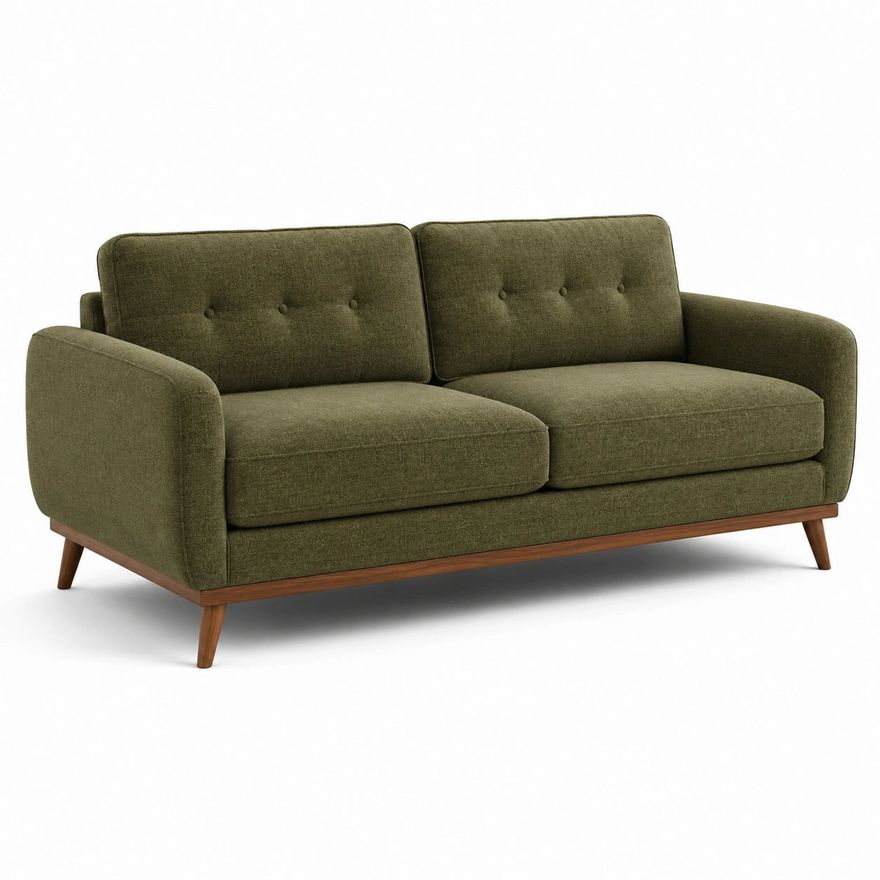 Canapé droit 3 places en tissu vert olive, style rétro, 200 × 85 × 84 cm