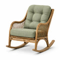Fauteuil à bascule en rotin naturel avec coussins vert sauge, 75 × 95 × 100 cm, style bohème