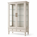 Vitrine blanche en bois et verre avec 2 portes, 2 tiroirs et 3 tablettes, 100 × 42 × 190 cm