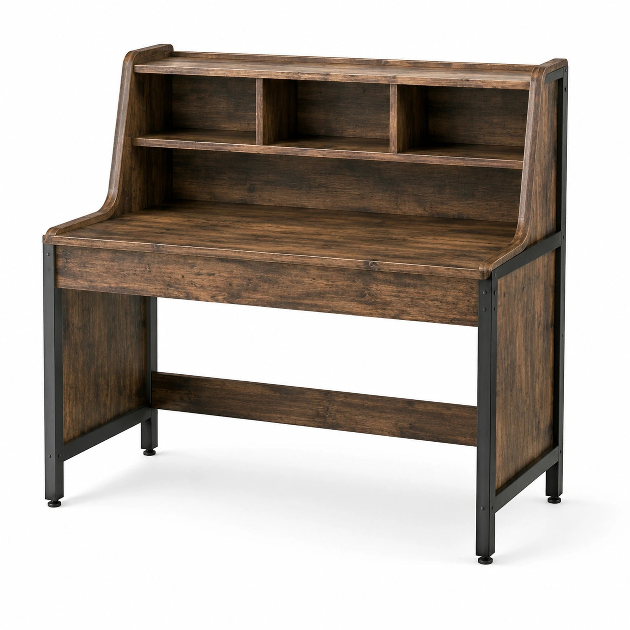Bureau avec étagère, 100 × 50 × 120 cm, effet bois brun et acier noir, style industriel