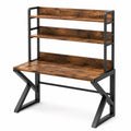 Bureau avec 2 étagères, 120 × 60 × 150 cm, bois d’ingénierie marron et acier noir