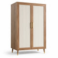 Armoire à 2 portes rainurées, effet noyer, blanc cassé et doré, 100 × 50 × 180 cm