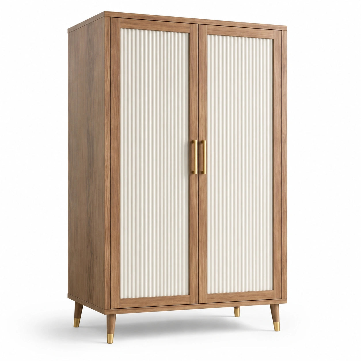 Armoire à 2 portes rainurées, effet noyer, blanc cassé et doré, 100 × 50 × 180 cm