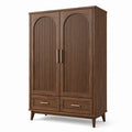 Armoire brun noyer à 2 portes et 2 tiroirs avec poignées dorées, 120 × 55 × 190 cm
