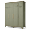 Armoire à 8 portes en panneaux de bois vert olive avec détails dorés, 180 × 55 × 220 cm