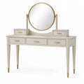 Coiffeuse blanc cassé et doré avec miroir rond orientable et 5 tiroirs, 120 × 45 × 145 cm