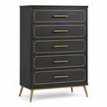 Commode haute à 5 tiroirs noire et dorée, 80 × 40 × 120 cm
