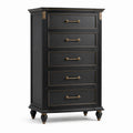 Commode haute à 5 tiroirs en bois noir avec détails dorés, style classique, 80 × 45 × 135 cm