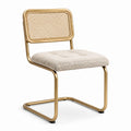 Chaise rétro en métal doré avec dossier en cannage et assise rembourrée beige, 52 × 57 × 82 cm