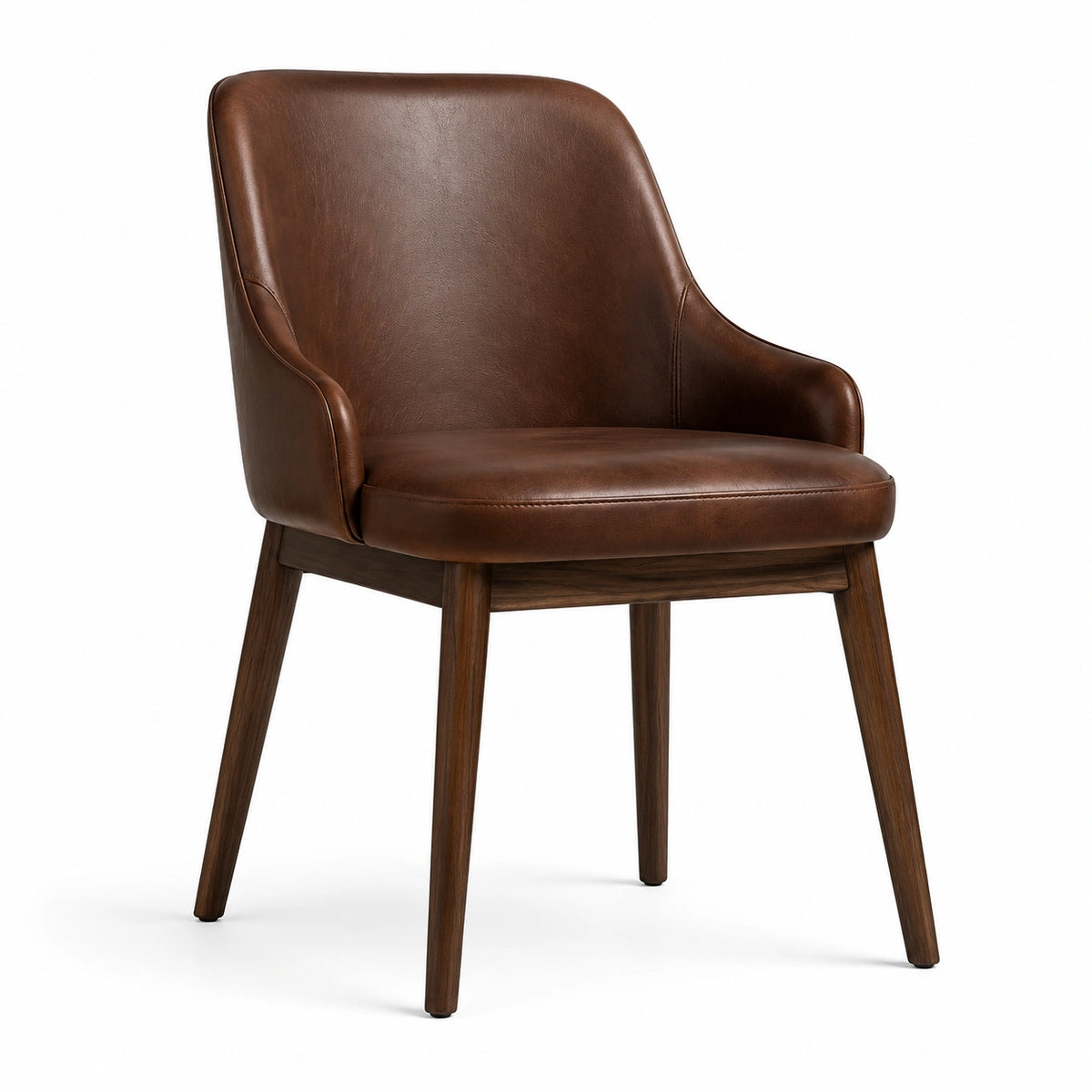 Chaise avec accoudoirs 62 × 65 × 82 cm, revêtement brun effet cuir et pieds finition noyer