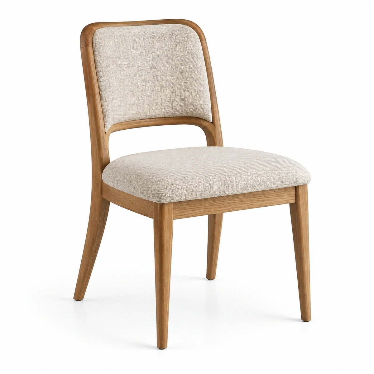 Chaise rembourrée contemporaine en bois naturel et tissu beige, 52 x 58 x 82 cm