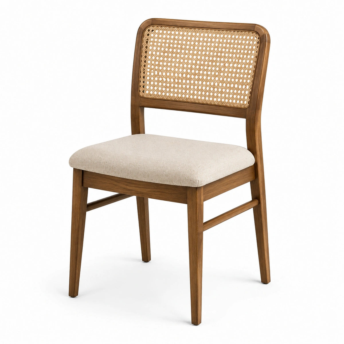 Chaise en bois brun avec dossier en cannage et assise beige, 50 × 55 × 84 cm